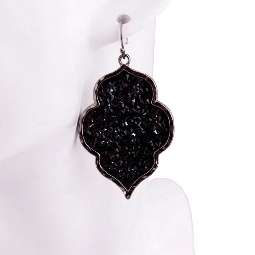 Titanium Trendy Pave Black Rhinestone Quatrefoil Dangle Earrings